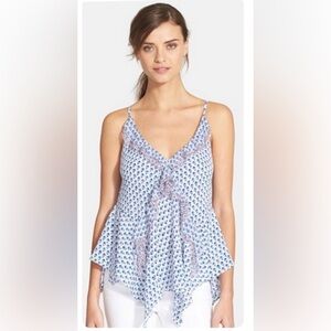 Women’s ruffle Rebecca Taylor  Tulip Blue & White tank Silk Top floral print